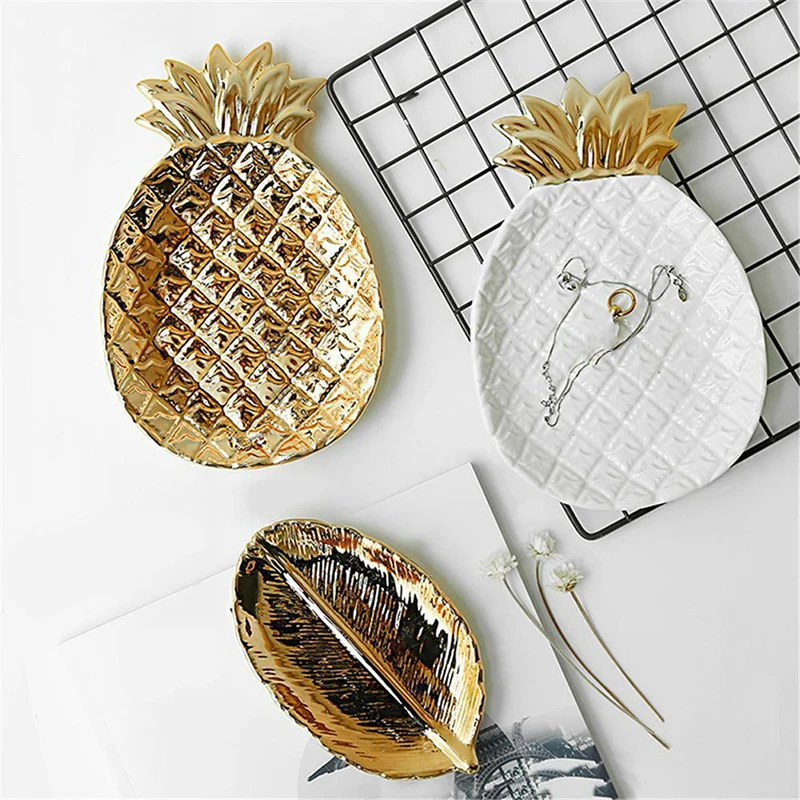 Творческий золотой ананас керамический лоток для хранения золотые украшения в виде ананаса поддон для еды тарелка для сухих фруктов Украшение Дома Тарелка