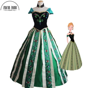 

Top Embroidery Snow Princess Anna Coronation Cosplay Costume For Women Halloween Party Dress Custom Made Free Shipping