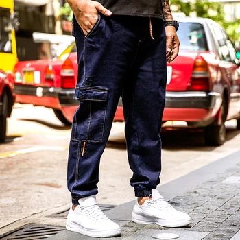 

Mens Big Pocket Straight Jeans Harem Pants Male Classic Causal Loose Vintage Jeans Mens Hip Pop Plus Size 30-40 42 44 46 Jeans