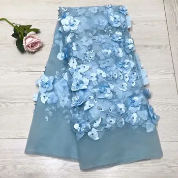 

Light blue Wedding Dress Lace Fabric, 3D Flowers Nail Beads High End European Lace Fabric 5yards/lot Free Shipping