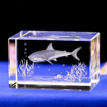 

Great White Sharks K9 Crystal Laser 3D Internal Statue Sculpture Inter-engraving Figurines Miniatures Crystal Arts and Crafts