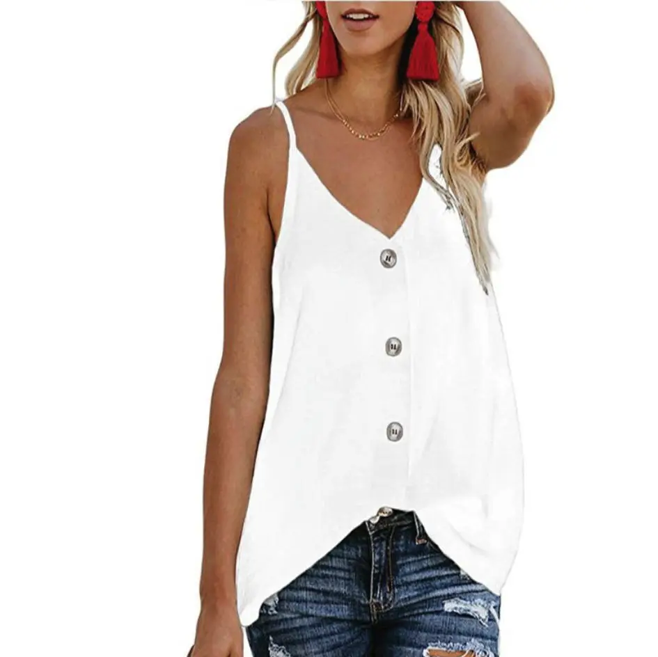 

2019 European And American Women's Casual V-neck Sleeveless Buckle Vest Women's Clothing