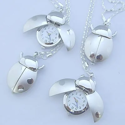 wholesale-price-10pcs-lot-silver-ladybug-beetle-necklace-pendant-pocket-quartz-watch-chain-gift-gl02st-kids-watch-boy-girls-gift