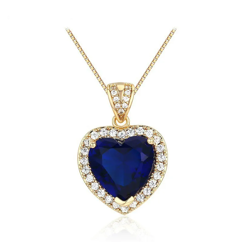 

Ocean Heart Peach Dark Blue CZ Accent With CZ Suspension Pingente Pendants Necklace Women Gold Color Jewelry Collares Undertale