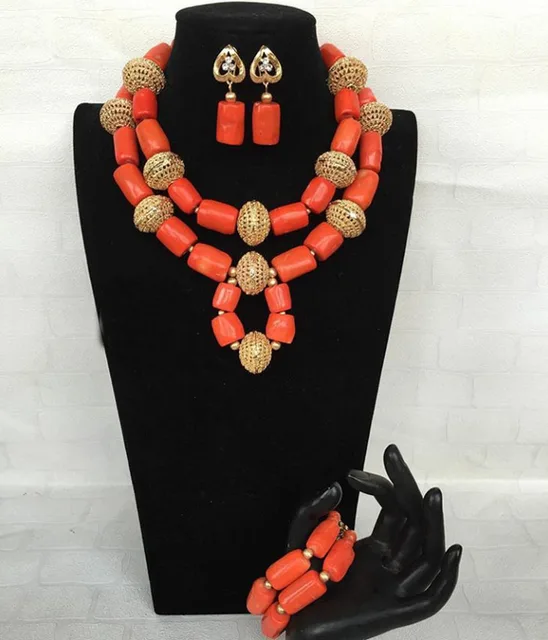 Buy Coral Beads Statement Necklace Set Chunky Bib