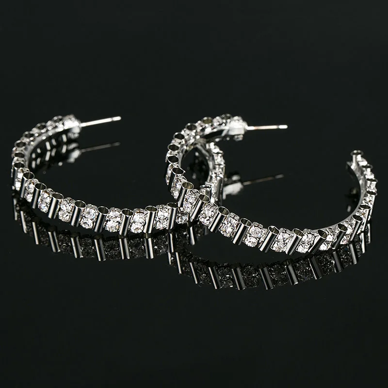 

2016 Crystal Hoop Earrings For Women Fashion Jewelry Brincos De Festa Wedding Silver Plated Austrian Crystal Hoop Earring #E334