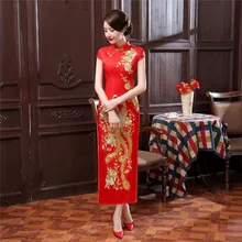 Historia shanghai phoenix bordado largo cheongsam qipao vestido chino tradicional clothing orientales vestidos 3 color