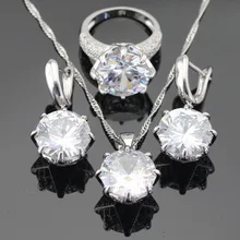 Фотография  White Green Blue 3 Colors Stones Silver Color Jewelry Sets For Women Necklace Pendant Earrings Rings USA Size  Free Gift Box