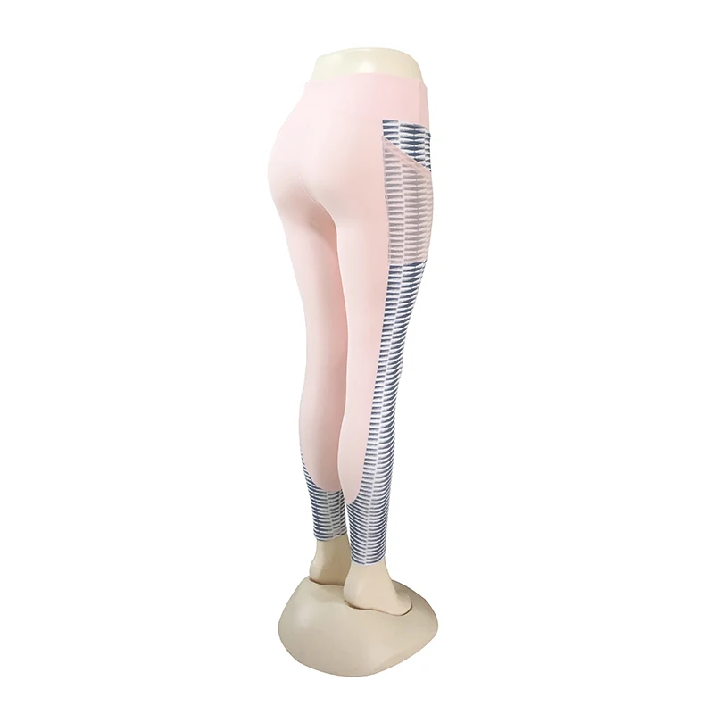 Pink L9012 Nessaj Женская Мода карман Высокая Талия Леггинсы Для женщин Фитнес тренировки брюки с принтом брюки лоскутное Push Up пикантные легинсы - Цвет: Pink L9012