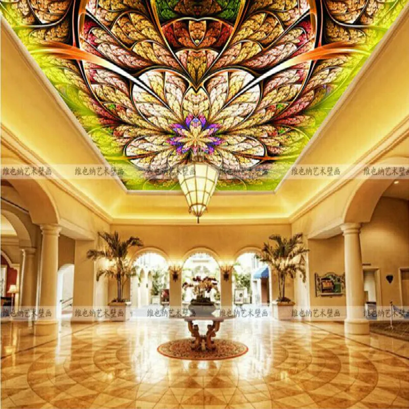 

Custom Continental ceiling murals living room bedroom embossed 3D wallpaper 3D stereoscopic 3D wallpaper peacock feathers zenith