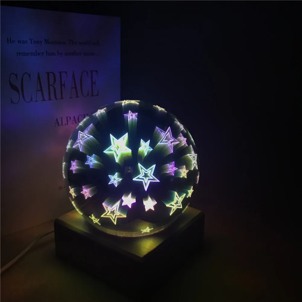 Деревянный красочный 3d светильник, магический проектор, шар, 3d лампа, USB источник питания, для спальни, атмосферный Ночной светильник, небесная настольная лампа