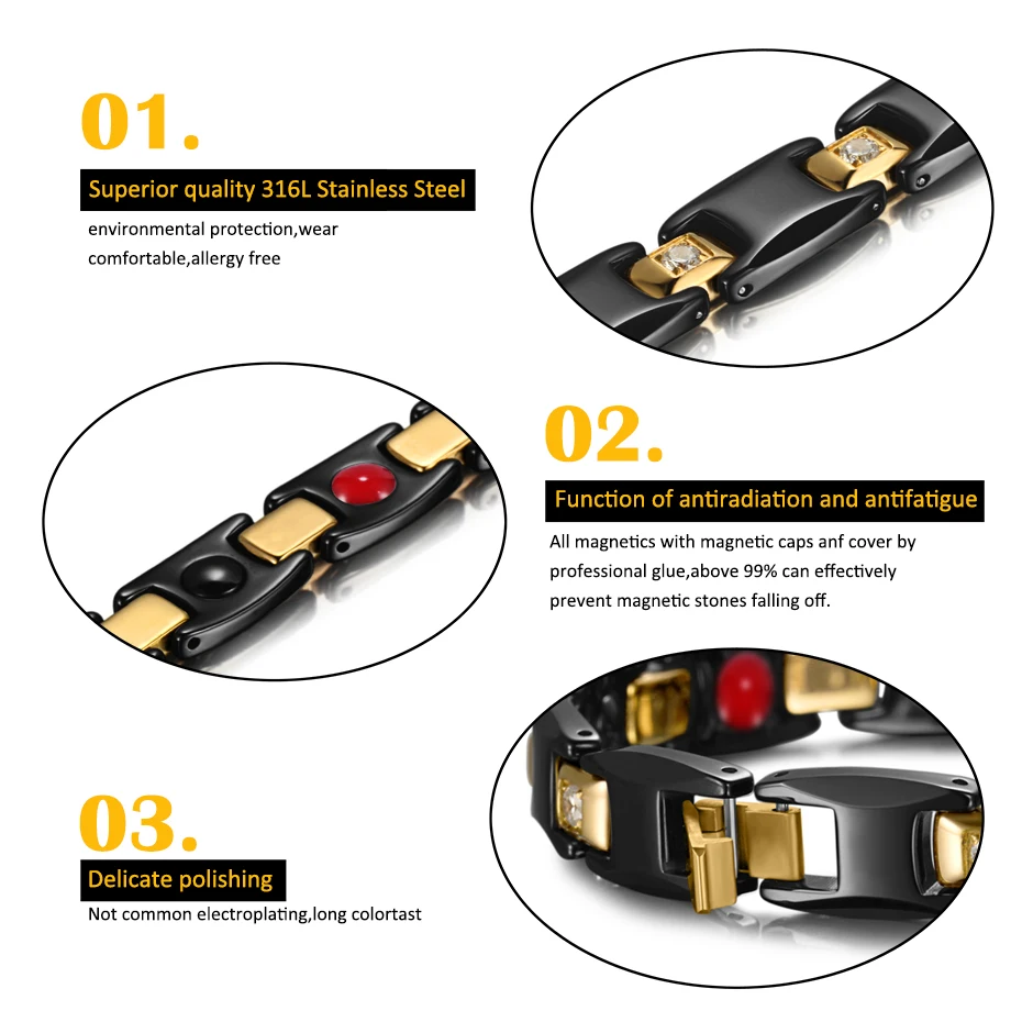 Rainso Циркон Черный керамика s браслет для женщин магнитотерапия здоровья ссылка Bio Energy керамический браслет рождественские подарки
