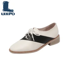LEEPO/женские туфли-оксфорды из натуральной кожи; сезон весна-осень; женская обувь на шнуровке с круглым носком; роскошная женская обувь на плоской подошве; большие размеры
