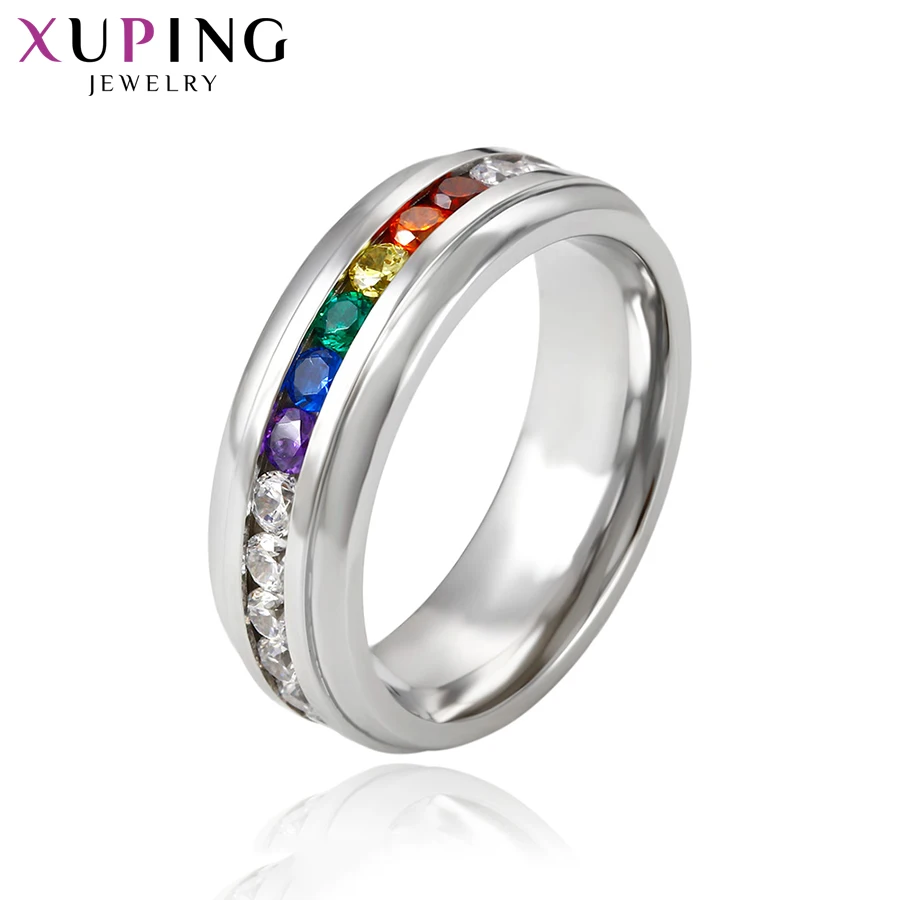 

Xuping Rhodium Plated Stainless Steel Ring With Synthetic CZ For Woman Or Men Special Popular Multicolor Gifts S176.3-13897