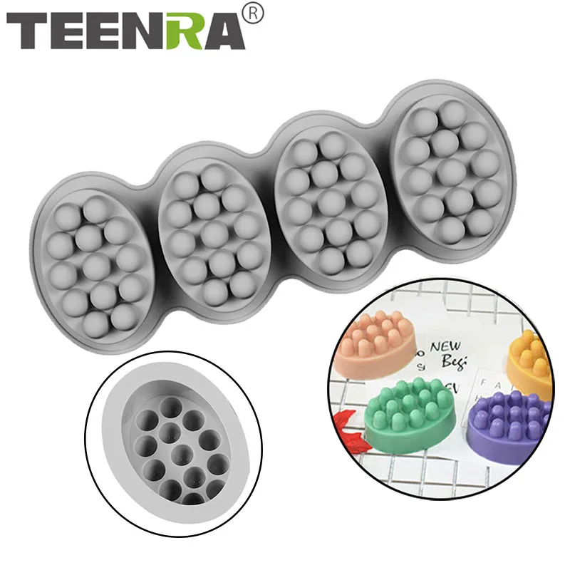 Овальная силиконовая форма для мыла TEENRA ручной работы торта с 4 отверстиями DIY