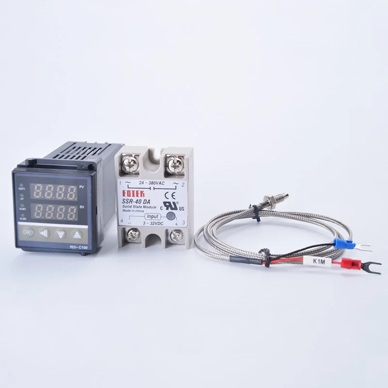 디지털 PID 온도 컨트롤러 REX-C100 REX C100 온도 조절기 + 40DA SSR 릴레이 + K 열전대 1m 프로브 RKC