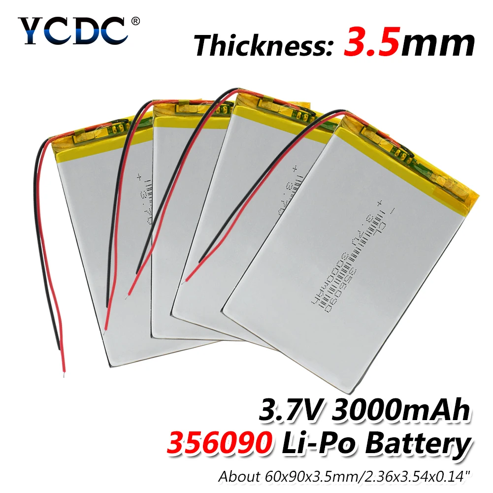 

1/2/4x 356090 Li-ion Battery 3.7v 3000mah Rechargeable Li-Po Lithium Polymer Batteries MP5 GPS E-book Tablet Battery Replace