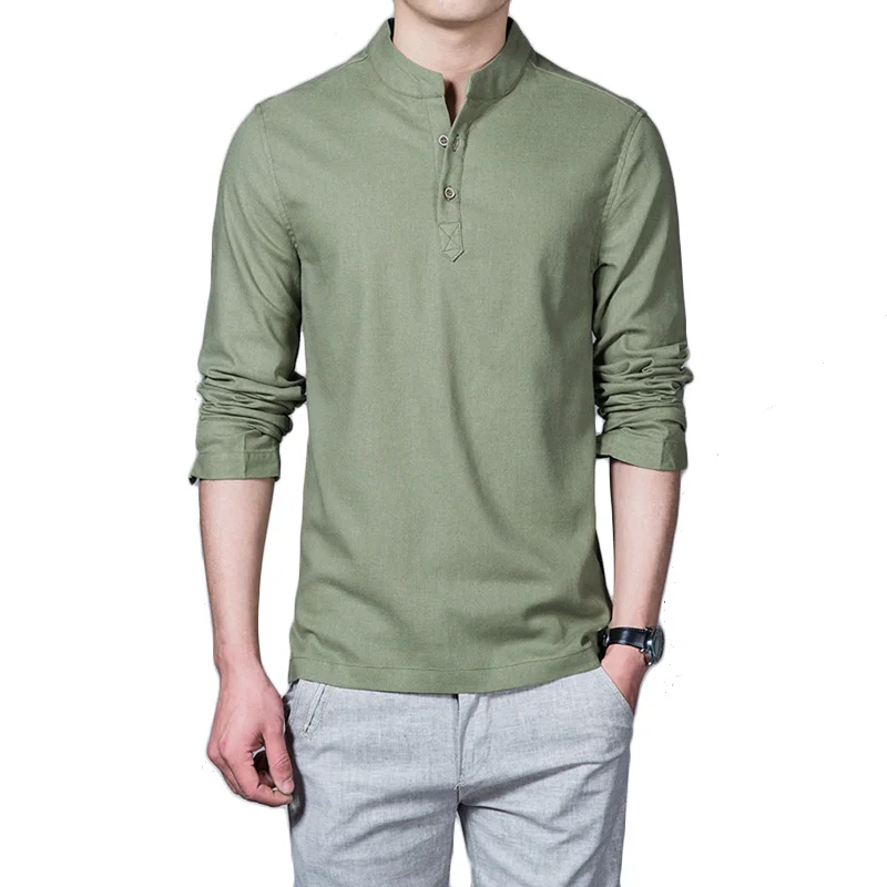 Весенние мужские льняные рубашки с длинными рукавами Grandad китайские рубашки мужские льняные рубашки пуловер воротник с лентой рубашки одежда для детей 5XL