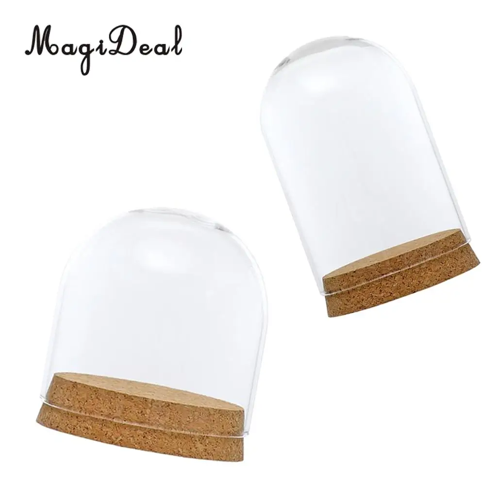 2pcs Clear Glass Display Dome Cover Cloche Bell Jar Succulent Terrariums with Wood Cork for Office Table Decor DIY