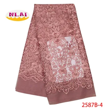 

African Lace Fabric 2019 Embroidered Nigerian Lace Fabric Bridal High Quality French Tulle Lace Fabric For Women Dress XY2587B-4