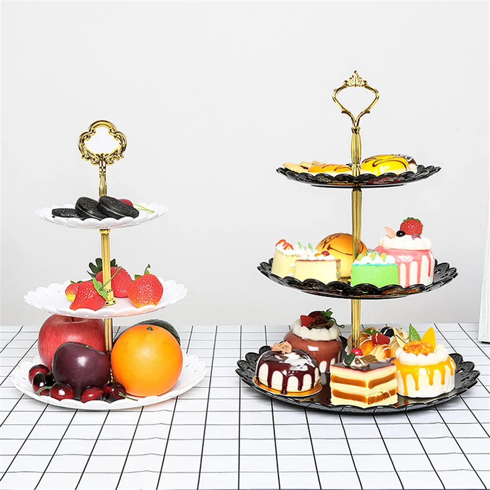 Three-layer Fruit Plate Plastic Cake Stand Dessert Vegetable Storage Afternoon Tea Wedding Plates Party Tableware Popular Stands