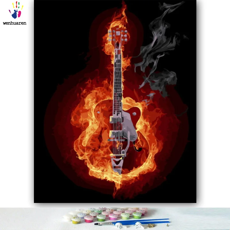 DIY цветные картинки по номерам с цветами различных гитар Картина Рисунок Живопись по номерам Обрамленный дом - Цвет: 5979
