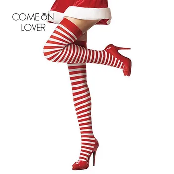 

Comeonlover Over The Knee Socks Thigh High Cotton Stockings Dropshiping Winter Women's Christmas Striped Sexy Stockings SI9001