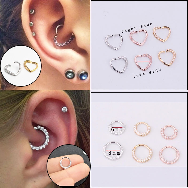 Sellsets 1ピース6 8ミリメートルローズ イエローゴールドカラーサークルハートcz Daith耳ピアスプラグ トンネルセプタム女性と男性 Septum Ring Ear Piercing Plugpiercing Plug Aliexpress