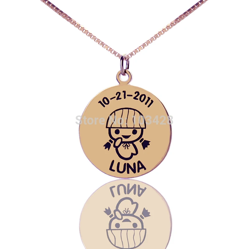 Personalized Little Girls Name Bar Necklace Rose Gold Color Tiny Disc
