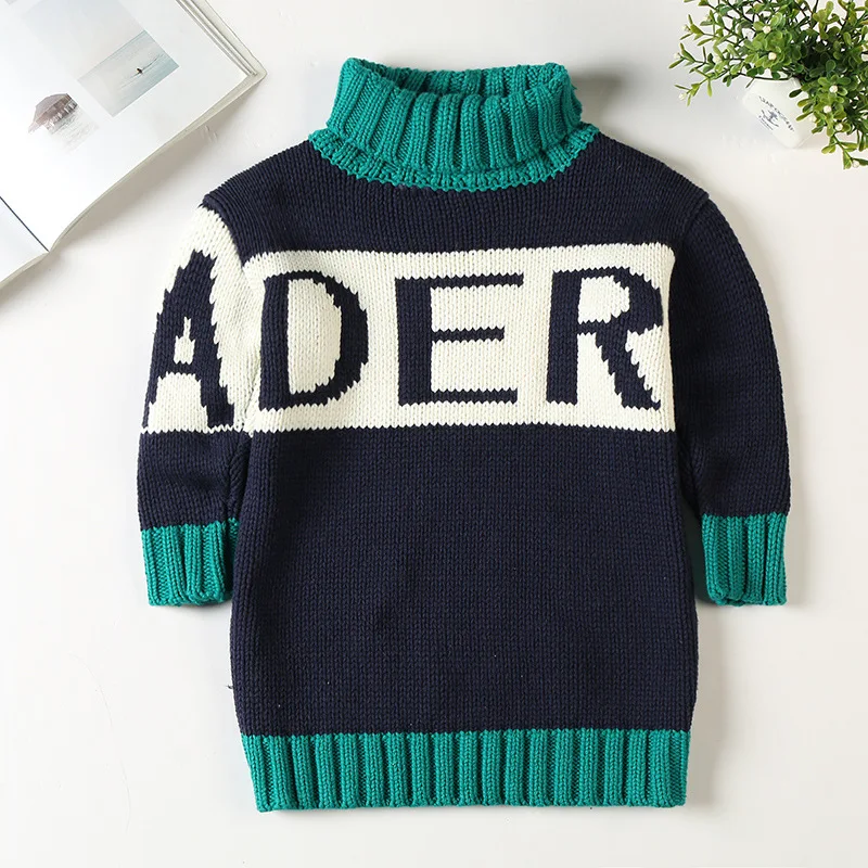 

Korean Version of Children's Sweater Turtle Neck Round Neck Pullover Sweater for New Boys In Autumn and Winter 2018