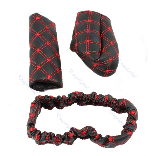 3 in 1 Red Stitch font b Car b font Auto Gear Shift Knob Hand Brake