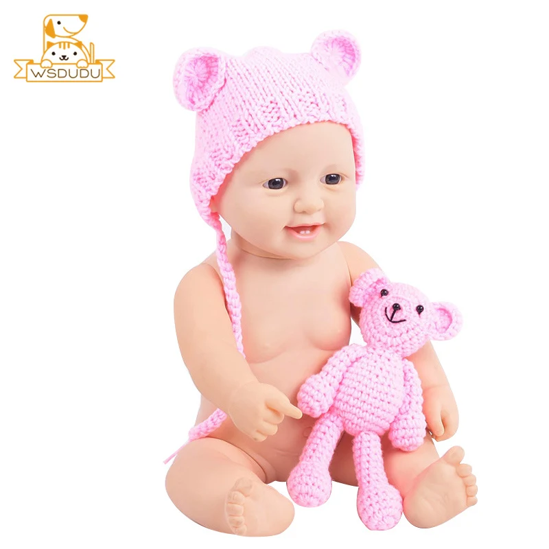 Pink Baby Bear Cap Reborn Baby куклы мальчиков, девочек милые фотографии младенец медведь вязать шапочку шляпа реальной жизни Силиконовые Мягкие игрушки Моделирование Декор подарок - Цвет: Pink Baby Bear Cap