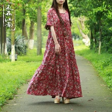 Plus Size Women Clothing Pure Robe Longue Femme Women Plus Size Tea Dress Vintage O-neck Maxi Dress Robe Chinoise Vestidos