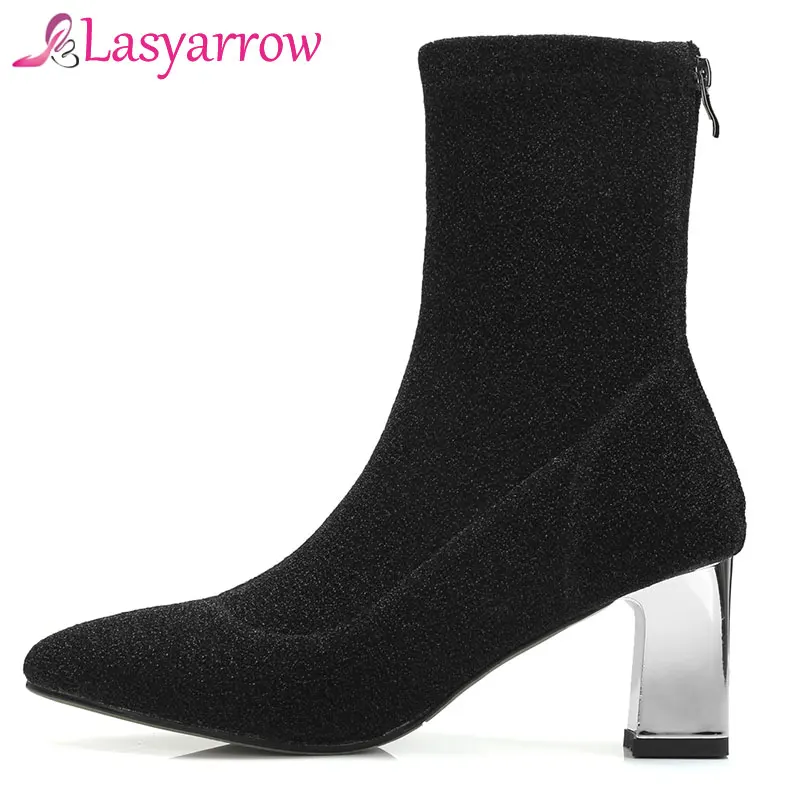 High Silber Kalb Schwarz Gold Schwarzes Stretch F510 silber Frauen Klobigen Dünne gold Heels Spitz Für Lasyarrow Mid Bling Socke Stiefel Sexy F5qxn68Pw