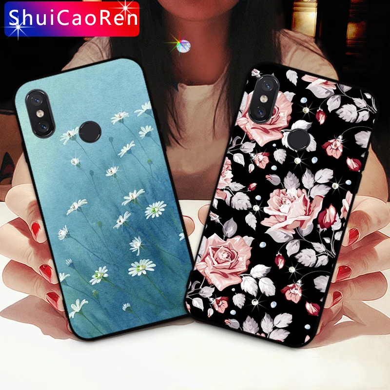 

Luxury Rhinestone Case For Xiaomi Mi 8 Pro Explorer Mi8 SE Silicone Flower Rose Back TPU Cases For Xiaomi Mi 8 Lite Back Cover