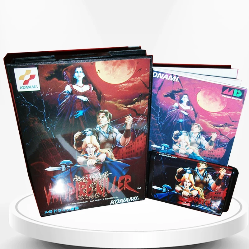 

Vampire Killer Japan Cover with Box and Manual for MD MegaDrive Genesis Video Game Console 16 bit MD card