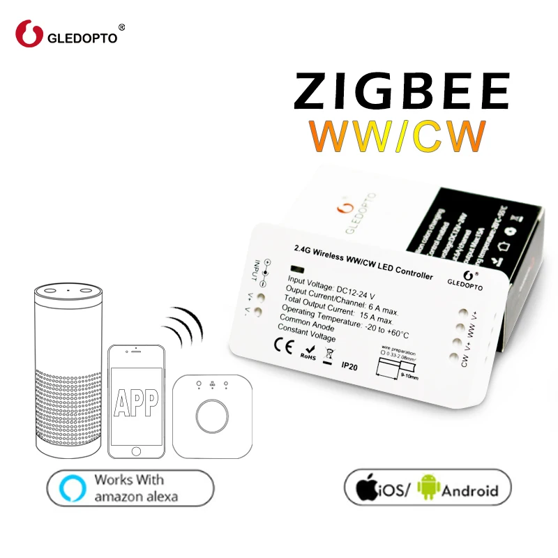 G светодиодный OPTO ZIGBEE звено, светлый zll WW/CW Светодиодный контроллер полосы DC12-24V 360 Вт интеллектуальное управление приложением Совместимость с Amazon Echo plus