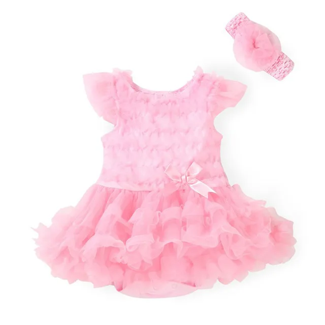New 2016 Bow Newborn Baby Girls Dresses Pink Cotton Lace Princess Dress