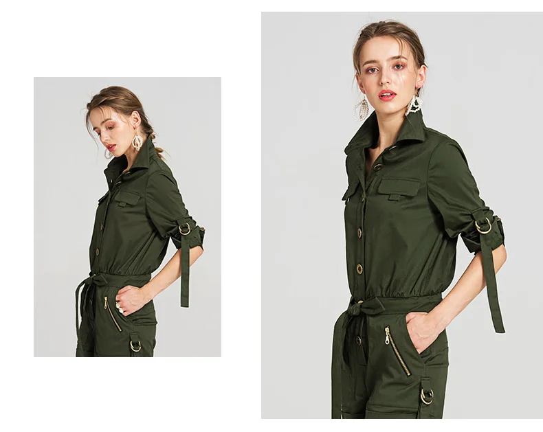 Для женщин street jumsuits и комбинезон армия зеленый пикантные Последняя Мода Топ на пуговицах Джемперы европейский и американский стиль