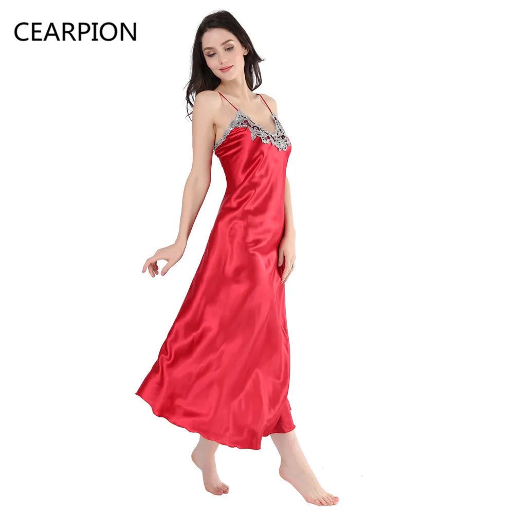 

CEARPION Long Nightdress Summer Robe Dress Gown Nightgown Sexy Lace Night Dress Strap Sleepwear Women Home Clothing Sleepshirt