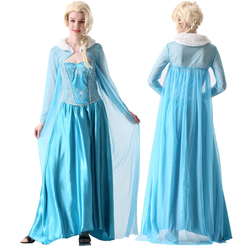 Halloween Women Elsa Costume Dress Queen Snow Princess Elsa blue dress ...