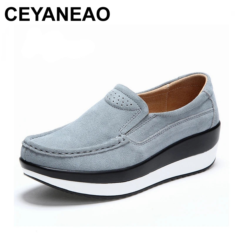 Meilleur CEYANEAO Chaussures de 2018 Femmes Vache En Cuir Suédé Plat Plate Forme de Femme Chaussures Printemps Automne Femmes Mocassins Mocassins Femme Chaussures