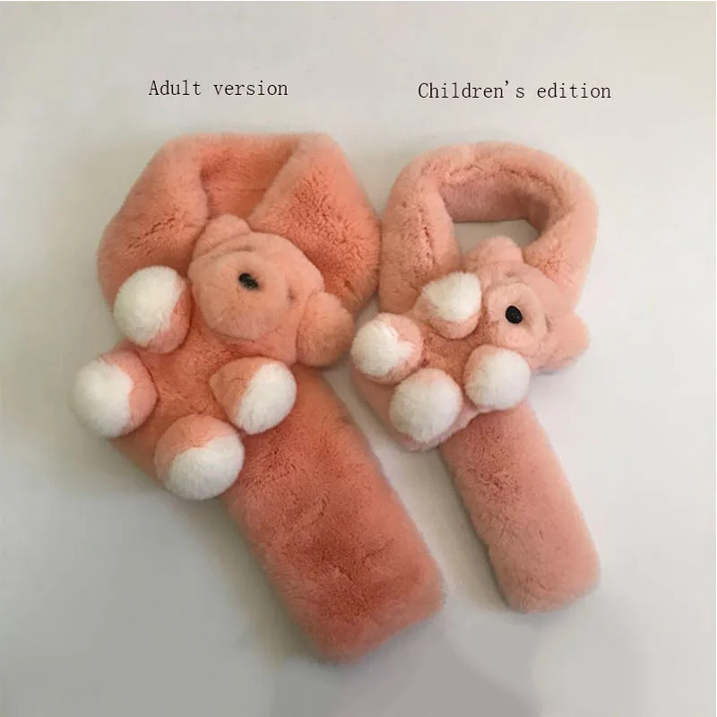 

2019 Real Rex Rabbit Fur Scarf Autumn And Winter Leather Hair Scarf Natural Rabbit Hair Scarf Parent Child Version Bear Scarf