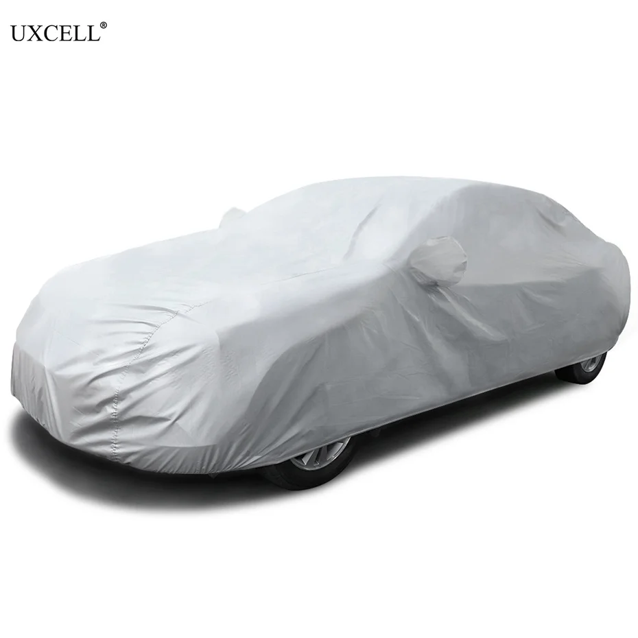 

Uxcell 210D Oxford Fabric Silver Tone Universal Car Covers Waterproof Snow Heat Sun UV Outdoor Resistant Car Cover