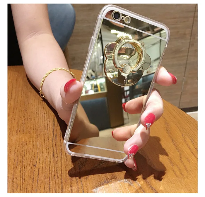 10 шт/партия Корея Блестящий медведь Kickstand зеркало металлическая мягкая Задняя накладка чехла из ТПУ для Iphone 8/6s 7 plus 5s/SE Защита оболочки кожи
