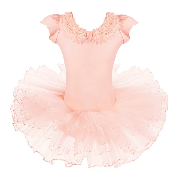 BAOHULU Girls Ballet Tutu Tulle Dress Sleeveless Gymnastics Leotard Diamond Pink Bow Pattern Ballet Leotard For Girl Ballerina B167 Peach