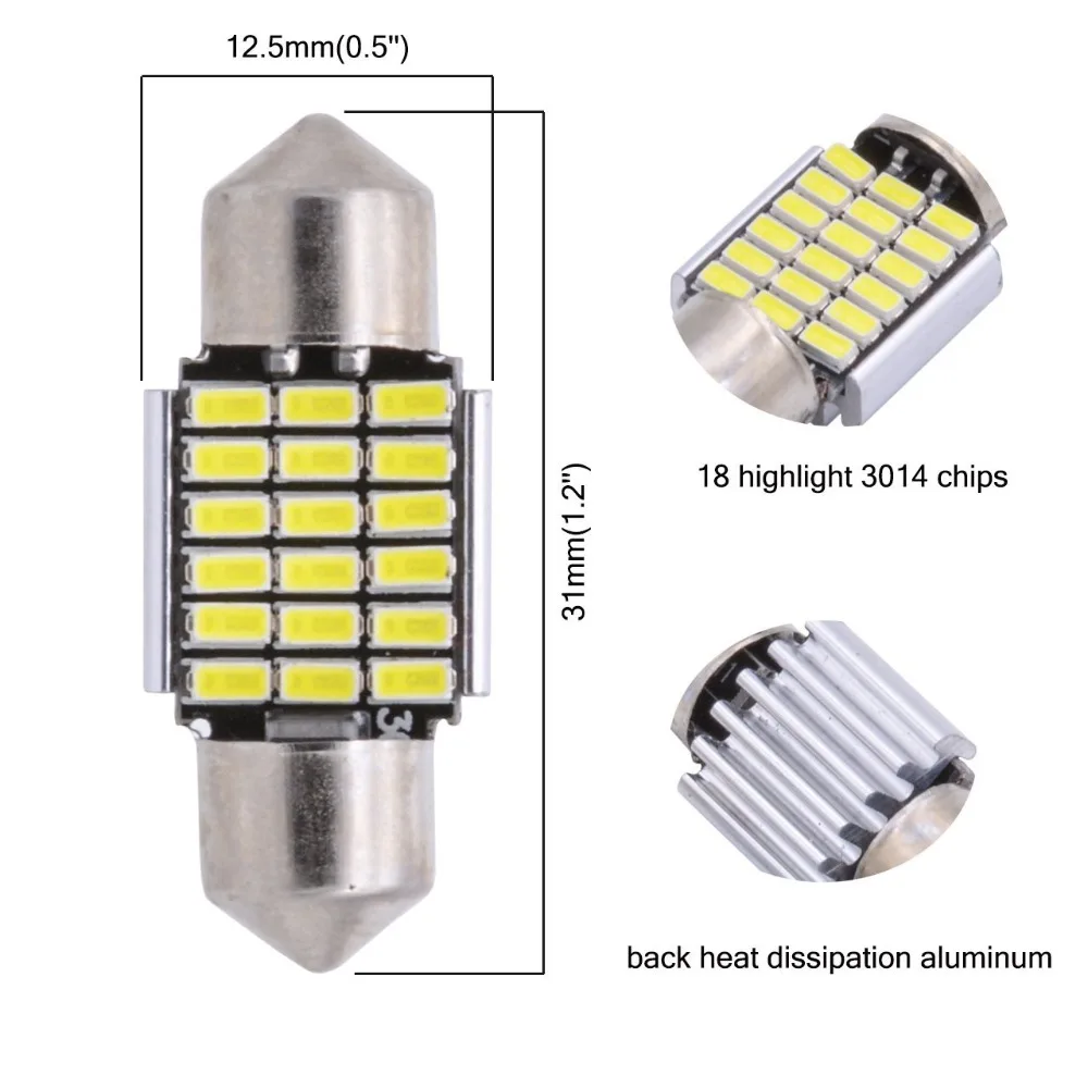 2 шт. C5W Внутренние светодиодные лампы 3014 18 27 30 33 smd 12 V Canbus Error Free 31 мм 36 мм/39 мм/41 мм Festoon купол для чтения светодиодные лампы