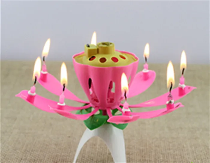 400pcs/lot Lotus Flower Candle Birthday Party Cake Music Sparkle Topper Rotating | Дом и сад