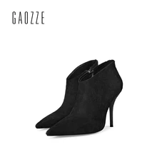 GAOZZE black Sexy thin high-heeled boots women side zipper fashion pointed toe shoes ankle boots for woman heels 2017 autumn