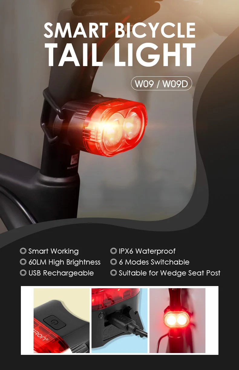 GACIRON 60 люменПредупреждение задний светильник для велосипеда задний фонарь Водонепроницаемый светодиодный Usb Перезаряжаемый велосипедный светильник для горного велосипеда